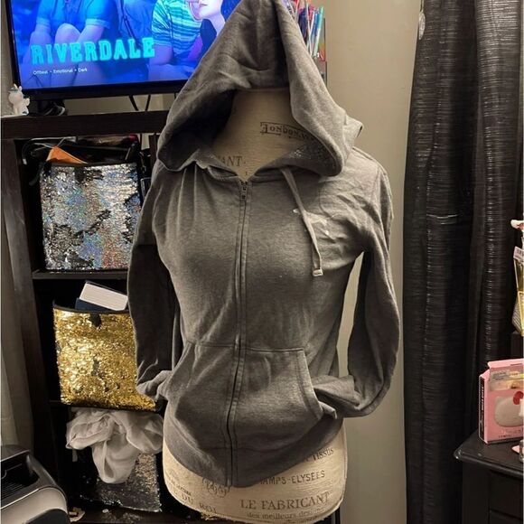 Vintage s silver grey snakeskin blinb sequin hooded full zip jacket/sweatshirt - Picture 5 of 7